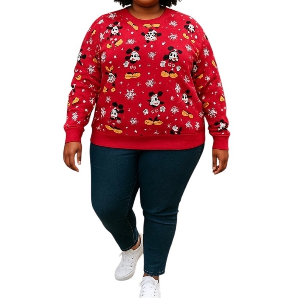 Disney Mickey Mouse Snowflakes Christmas Cotton Blend CrewNeck Sweater Women XXL